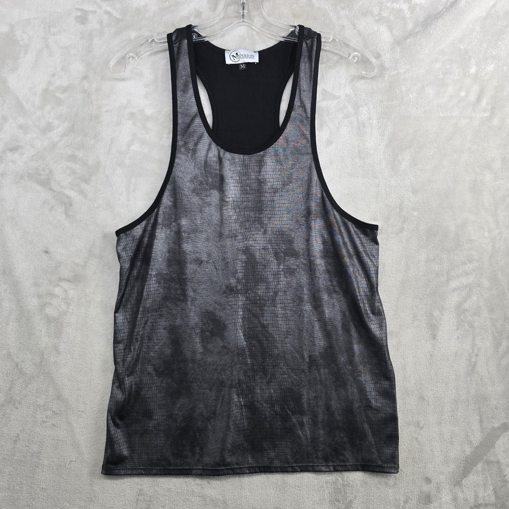 MISSION clothing los‎ Angeles Mens Tank Top M Black Textured Snake Print